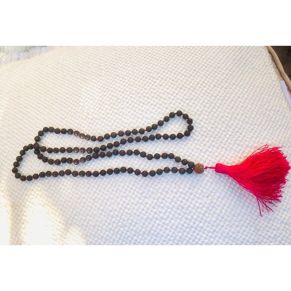 Knotted Meditation Mala Necklace Lava Beads New - Picture 2 of 6